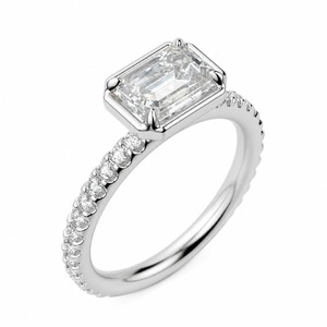 Anillo de compromiso de diamantes con corte esmeralda para mujer, engaste pavé, montura de puntas, estilo clásico, plata 925, certificado IGI - Product Image 6