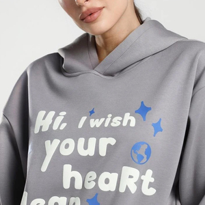 Hoodie surdimensionné personnalisé imprimé en relief, style streetwear, coupe courte, unisexe, pour hommes et femmes - Product Image 3