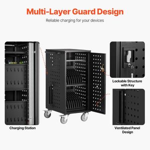 Carrello di ricarica mobile per 20 dispositivi con supporto per laptop da 15,6 pollici, per ufficio e aula, stazioni di ricarica a pavimento per Chromebook - Product Image 3