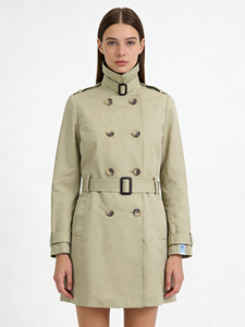 MANWA Manteau trench long noir pour femme, à simple boutonnage, imprimé, respirant, à col mandarin, à capuche, avec doublure en polyester et détails en cristal - Product Image 5