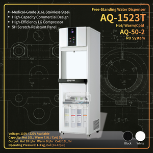 Dispensador de Agua Independiente AQUATEK AQ-1523T, Sistema de Ósmosis Inversa, Agua Fría, Caliente y Templada, Acero Inoxidable, Comercial, 110V 220V - Product Image 1