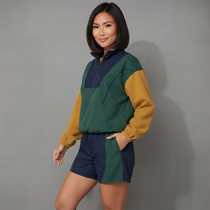 Ensemble veste coupe-vent et short pour femme, style décontracté, color block, imperméable, 100% nylon, streetwear, hip hop. - Product Image 2
