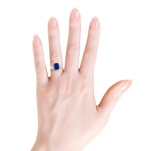 Anillo de Rubí con Tres Piedras y Diamantes de Corte Esmeralda para Mujer, Joyería de Compromiso y Boda, Oro de 10K, 14K, 18K, Plata 925, 935 - Product Image 3