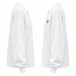 Camiseta Térmica de Algodón de Manga Larga con Cuello Henley de Punto Waffle para Mujer, Personalizada OEM, Marca Privada - Product Image 4