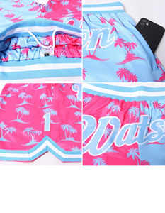 Authentic Breathable Board Shorts for Plus Size Men Casual Pink <b>Light</b> Blue White Palm <b>Trees</b> 3D Pattern Embroidery Custom - Product Image 6