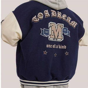 Custom Unisex Varsity Jacket <b>Wool</b>-Lined Polyester Lining Embroidered Front Anti-Bacterial Quick Dry Stand Collar Thickened - Product Image 4