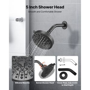 Juego de Ducha de Lluvia Completo de 5 Pulgadas con Monomando para Bañera, 8 Ajustes de Chorro, Grifo de Ducha de Latón a Presión - Product Image 4