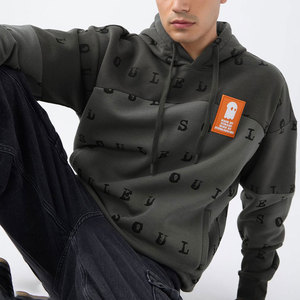 Sweat-shirt à capuche surdimensionné pour homme, imprimé lettres, en coton, décontracté, pour l'automne, avec poche avant - Product Image 3
