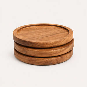 Wholesale Handmade Natural Acacia Wood Round Coasters For Drinks Eco-Friendly Durable Tabletop <b>Protection</b> For Home Office Decor - Product Image 3