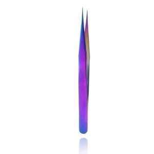 Pinzas de Precisión para Pestañas de Acero Inoxidable con Punta Dentada, Recubrimiento Morado, 10 mm de Longitud, Ecológicas, Profesionales, para Pestañas Postizas - Product Image 1