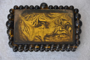 Amber Swirl Resin Beaded Handle Clutch Bag <b>Handmade</b> Designer Evening Party Statement Handbag for Women - Product Image 5