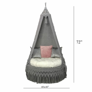 Boho Handmade Cotton Macrame 72x40" Hammock Hanging <b>Swing</b> Chair with Cushion for Patio Balcony Bedroom Reading Corner - Product Image 5