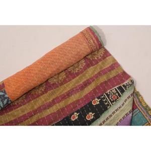 Vintage <b>Indian</b> Cotton Kantha Quilt Handmade Reversible <b>Throw</b> Blanket Bedcover for Cozy Home Decor - Product Image 5