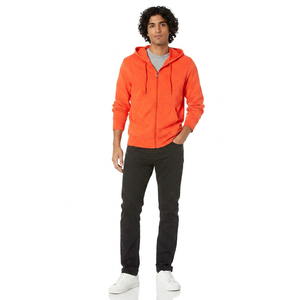 Sweat-shirt décontracté pour homme, orange, à fermeture éclair intégrale, coupe classique, en coton French Terry, couleur unie, avec poche avant, pour l'automne - Product Image 1