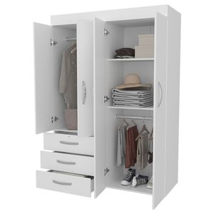 Armadio spazioso a 4 ante bianco FM FURNITURE Laurens con cassetti e ripiani multiuso - Product Image 2