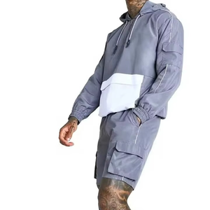 Ensemble sweat à capuche et short tricoté sportif pour homme, coloris noir et blanc, respirant, tenue d'été - Product Image 6