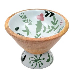 Bol de service rond décoratif en bois pour table à manger, avec impression émaillée, ustensile de cuisine, saladier, bols de service alimentaire - Product Image 5