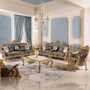 Juego de Sofás Azul Rey Estilo Hostal Providencia, Muebles de Sala de Estar de Caoba Tallada, Calidad Garantizada - Product Image 1