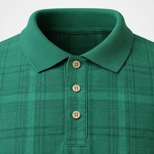 Polo à manches courtes pour homme, vert à carreaux, décontracté, coupe classique, boutons - Product Image 4