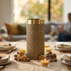 Jarrón de Mesa de Latón Antiguo de 11 cm con Diseño Teer Chevron, 25 cm de Altura, Decoración para el Hogar - Product Image 2