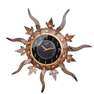 Traditional Indian Wooden Art Deco Wall <b>Clock</b> Quartz <b>Battery</b> Operated Needle Display Handcrafted Pattern Home Decor - Product Image 2