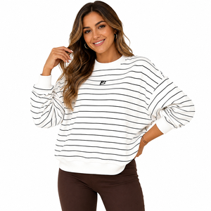 Heavyweight Custom Women's Formal Knitted Cotton Pullover Hooded Sweatshirt with Front Logo Solid Color Round Neck Sweatshirt - Product Image 4