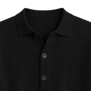 Polo en tricot rayé pour homme, manches courtes, boutons sur le devant, coton premium texturé, coupe ajustée, décontracté, élégant, vêtements d'été, vente en gros - Product Image 2