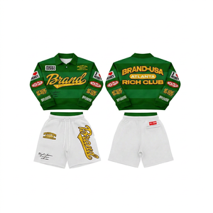Men's Green Polo <b>Jacket</b> Set with <b>White</b> <b>Shorts</b> Streetwear Summer Casual Matching Outfit Printed Letter Design - Product Image 1