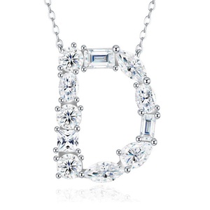 ZAWO Letter Heart Freshwater Pearl Moissanite Pendant Link Chain <b>Necklace</b> with Multiple Cut Stones VVS1 925 <b>Silver</b> Hip Hop Style - Product Image 1