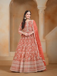 Traje Anarkali Moderno Bordado en Tela de Red Semisellada para Bodas, Graduaciones y Diwali - Product Image 4