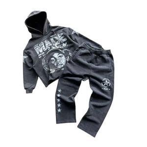 Survêtement en éponge française 100% coton personnalisé Ensemble sweat à capuche délavé à l'acide pour hommes de taille XL - Product Image 1