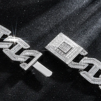 Collier chaîne cubaine Mariner en argent sterling 925 14mm pour homme plaqué or VVS Moissanite diamant taille baguette pour fiançailles