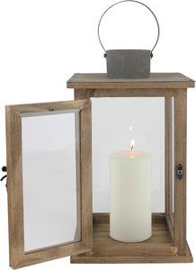 Farol de Vidrio y Madera Rústico, Portavelas Decorativo Estilo Granja, Farol Colgante con Asa de Metal - Product Image 4
