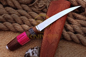 Handmade Fillet <b>Knife</b> colorful Wooden <b>Handle</b> Fixed Blade Fishing <b>Knife</b> Razor Sharp Fish Filleting <b>Knife</b> with Leather Sheath - Product Image 5