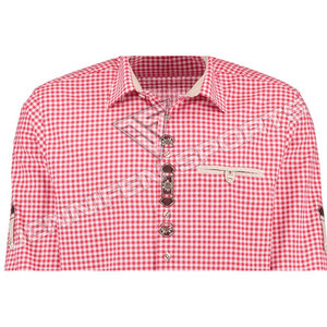 Stylish <b>Men's</b> Casual <b>Shirts</b> <b>Long</b> <b>Sleeve</b> Check <b>Red</b>&WhiteSlim Fit Bavarian Dress <b>Shirt</b> - Product Image 3