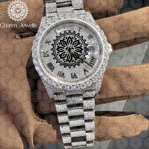 Montre de luxe pour homme Charm Jewells, boîtier en acier inoxydable de 40 mm, incrustée de diamants, mouvement mécanique analogique, résistance à l'eau de 10 bars - Product Image 1