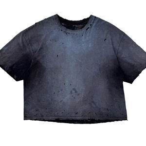 Camisetas Personalizadas de Alta Calidad, Estilo Vintage, de Poliéster Negro, Lavado Ácido, Corte Holgado, Cuello Alto, Tejido Twill - Product Image 1