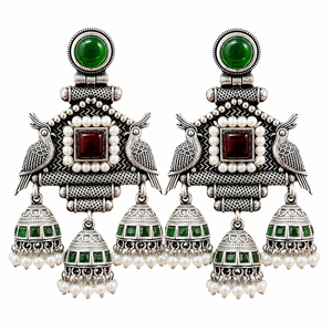 Oxidised <b>Silver</b> Banjara Jhumka <b>Earrings</b> Stylish Long Bohemian Design Wedding Looks Fashion Jewelry Women's Wholesale Supplier - Product Image 4