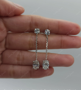 Boucles d'oreilles pendantes personnalisées en or massif 18 carats avec diamants de laboratoire et moissanite ronde ovale, longues chaînes, vente en gros - Product Image 3