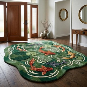 Alfombra de Salón o Dormitorio con Diseño de Peces Koi Inspirados en la Naturaleza, Alfombra de Felpa Suave con Forma Irregular, Hecha a Mano - Product Image 2