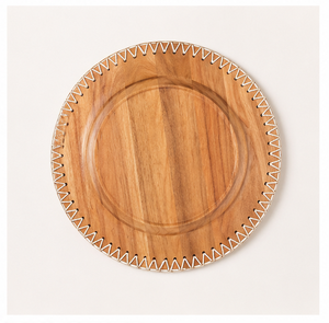 Elegant Round Wooden Charger <b>Plate</b> with Rustic Stitched Edge Wood Under <b>Plate</b> for Farmhouse Wedding and Luxury Home Dining <b>Decor</b> - Product Image 3