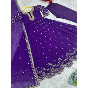 ชุดเดรสผ้าจอร์เจียสำหรับใส่ทำงานลายปักพร้อมสีม่วง - Product Image 6