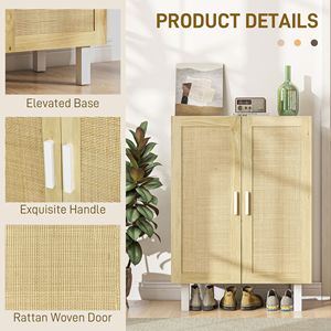 Mobile da Cucina Boho Bianco e Rovere Naturale con 2 Ante in Rattan, Ripiani Regolabili per Sala da Pranzo, per Uso in Villa - Product Image 5