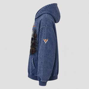 Sudadera con Capucha Vintage Negra Lavada, 100% Algodón Grueso y Transpirable, Unisex, Estilo Urbano, con Parche de Corazón Roto - Product Image 2
