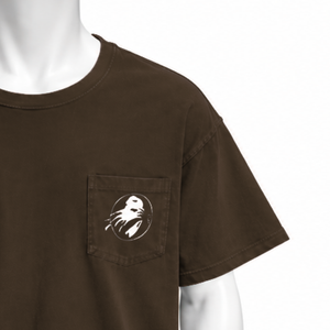 T-shirt à manches courtes en coton délavé marron foncé avec poche poitrine, coupe décontractée, style vintage streetwear - Product Image 4