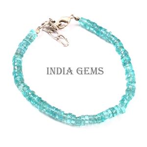 Bracelet en perles d'apatite en argent réglable Bracelet en pierres précieuses naturelles avec perles bouton unies pour les mariages, les fêtes et les cadeaux - Product Image 2