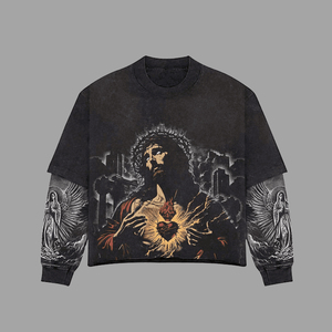 เสื้อยืดพิมพ์ลายแขนยาวคุณภาพสูงทรงโอเวอร์ไซส์สำหรับผู้ชาย ผ้าฝ้ายสองชั้น แขนยาวสองชั้น - Product Image 5