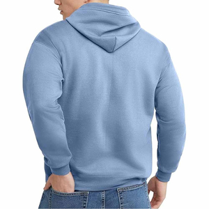 เสื้อฮู้ดซิปผู้ชาย สีน้ำเงิน ผ้าฝ้ายฟลีซ 100% ทรงปกติ สวมใส่สบาย สีพื้น มีกระเป๋า เหมาะสำหรับใส่ในฤดูใบไม้ร่วง - Product Image 2