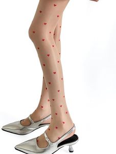 Collants pour femmes à motif cœur, imprimé numérique pailleté, semi-transparents, en nylon fin, pour soirée - Product Image 2