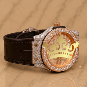 Premium Leather Strap Watch Full Pavé Dial Rose Gold Luxury Wristwatch - Product Image 2